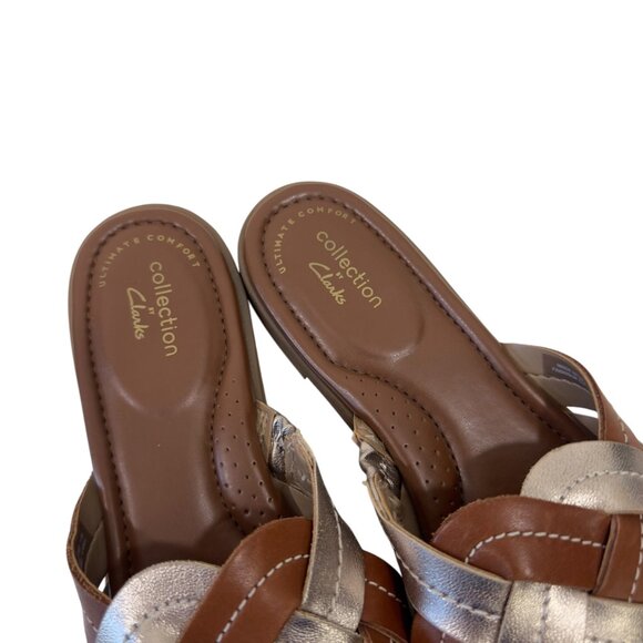 Clarks Collection Women SZ 5.5M Brown & Rosegold Woven Slide Sandal - Picture 5 of 14